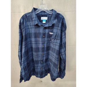 Columbia Mens XXL Blue Plaid Long Sleeve Button Down Outdoor Shirt Pocket
